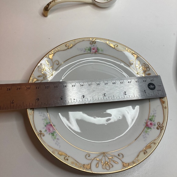 Gold & Floral Hand Painted Mayo Bowl Saucer Ladle Set 3 Piece Nippon M in Wreath - Picture 11 of 13